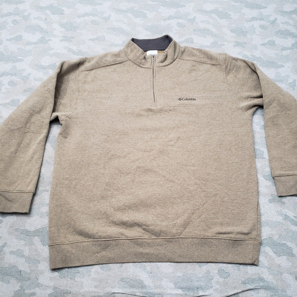 Columbia Sweatshirt Mens 2XL Tan Fleece Quarter Zip Pullover Outdoors Hiking